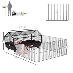 Gabbia per Animali Nera Media con Ruote e Recinto Pieghevole, Include Bottiglia d'Acqua, Ciotola e Rampe, Design Stabile per Uccelli e Cani - Product Image 3