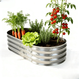 Kit de jardinière surélevée ovale en métal galvanisé pour légumes, fleurs et herbes avec bordure en caoutchouc sécurisée - Product Image 1