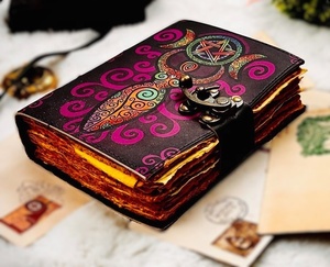 Wholesale Genuine Leather Handicraft Wiccan <b>Pagan</b> Print Journal, Handmade Deckle Edge Papers C-Lock Closure Journal Note <b>Books</b> - Product Image 2