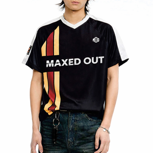 Vente en gros de maillots de football américain Y2k Streetwear à col en V, 220 GSM, maille polyester, design de panneaux personnalisés, fabricant OEM ODM de vêtements de sport - Product Image 6