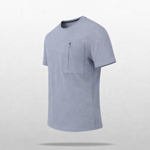 Camiseta de Punto Jersey Henley Azul Claro para Hombre, Manga Corta, Corte Holgado, Casual, Sólida, Ecológica, Cuello Redondo, 260 Gramos, 100% Algodón - Product Image 5
