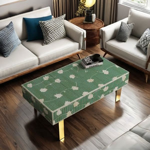 Mesa de centro con incrustaciones de hueso de diseño floral minimalista verde claro para el hogar para uso en la sala de estar - Product Image 1