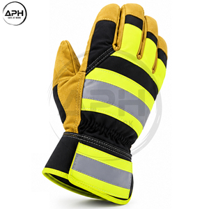 Gants de travail haute visibilité jaunes et noirs de qualité supérieure, avec paume en cuir renforcée, doigts entiers, poignet réglable, logo personnalisé, OEM ODM - Product Image 3