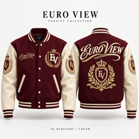 Veste universitaire en laine Euro View avec logo personnalisé, unisexe, à carreaux, hiver, color block, brodée, style bomber, Letterman