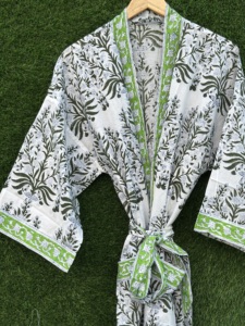 Kimono de Algodón con Estampado Floral Boho para Mujer, Hecho a Mano, con Cuello en V y Manga Larga, para Primavera/Verano, Playa o Piscina - Product Image 3
