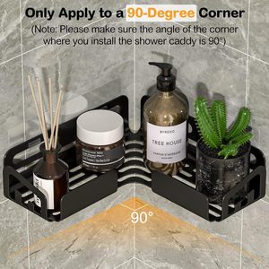 <b>Bathroom</b> <b>Organiser</b> Without Drill Adhesive Corner Shelves Wall Mounted <b>Bathroom</b> Racks with Hooks Soap Dish Black - Product Image 5