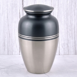 Burgundy and Silver <b>Striped</b> Brass Adult Cremation Urn with matte surface for Human Ashes, Funeral Memorial and Burial Urn - Product Image 4