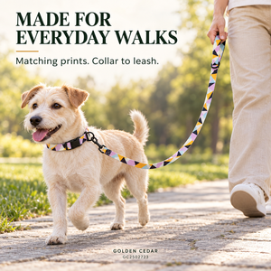 Collier pour chien réglable en polyester imprimé cèdre doré avec laisse assortie de 150 cm, 6 motifs, OEM ODM - Product Image 3