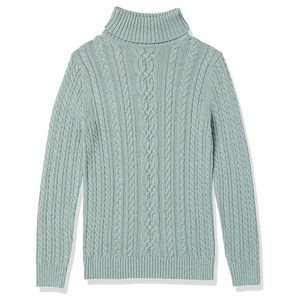 Women's Light Blue Turtleneck Pullover Knitted Sweater Full Sleeve Solid Color 100% Acrylic Casual Autumn Wear - Product Image 5