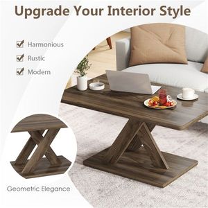 37.5 Inch Rustic <b>Brown</b> Coffee <b>Table</b> with Geometric Design and Wood Texture Durable Rubber Wood Plywood Frame - Product Image 6