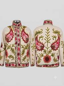 Veste Suzani couleur crème, faite à la main, brodée, veste pour femme, style vintage, broderie Suzani, manteau bohème, veste florale ethnique - Product Image 5
