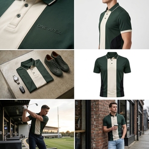 Polo pour homme vert crème à blocs de couleur, logo personnalisé, manches courtes, vêtements de sport pour le golf et le tennis, uniforme - Product Image 6