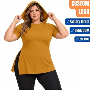 Tunique longue à capuche pour femme, manches courtes, ourlet asymétrique, fabrication sur mesure - Product Image 1