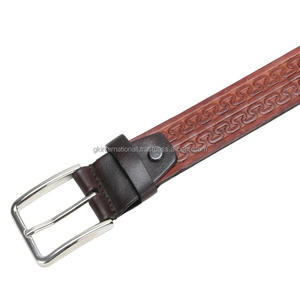 <b>Brown</b> Hand Craved Embossed Vegetable Tanned Full Grain Western <b>Leather</b> Tooling <b>belt</b> for unisex with nickel plated brass buckle - Product Image 6