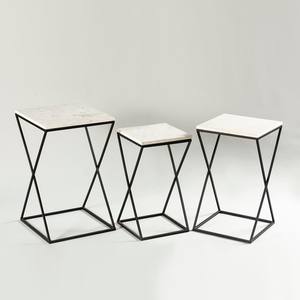 Modern Minimalist Iron Frame Nesting <b>Tables</b> Set with White Marble Top Luxury Living Room Accent <b>Coffee</b> Side <b>Tables</b> - Product Image 1