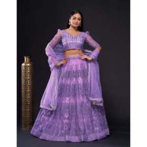 Conjunto Elegante de Lehenga Choli Morado con Lentejuelas para Fiesta, Talla M, Diseño FB para Mujer - Product Image 5