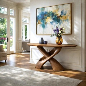 Modern Solid Wood <b>Console</b> <b>Table</b>| Entryway wooden furniture With Pedestal Base Handmade Entryway Furniture <b>For</b> Living Room - Product Image 1