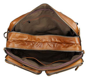 Premium Full Grain Brown Leather Briefcase for Men with Multi Pockets Laptop Compartment & Shoulder Strap Wholesale Manufacturer - Product Image 6