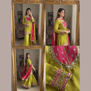 Traje Palazzo de Cristal Romano con Bordado de Espejo y Dupatta con Estampado Kota de Aarika Textile - Product Image 2