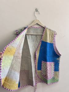 Veste sans manches unisexe Kantha faite à la main, imprimée au bloc, style indien, pour l'été - Product Image 5