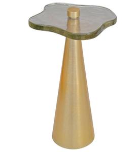 Modern Irregular Glass Top Side Table With Brass Base Indoor Living Room Decor Accent Piece - Product Image 3