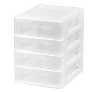 Organizer da Scrivania Compatto a 4 Cassetti, Unità di Stoccaggio Impilabile, Bianco e Trasparente, Ideale per Accessori da Scrivania, Attrezzi e Piccoli Oggetti - Product Image 1