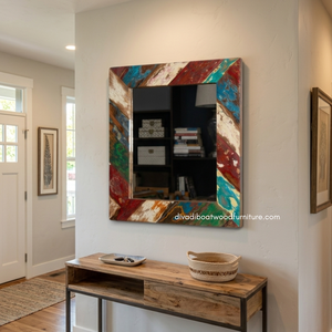 Handcrafted Rustic Eco-Friendly Durable Thick Wall <b>Mirror</b> Patchwork Reclaimed Boat Wood Original Color Living Room Bedroom - Product Image 6