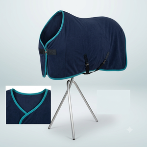 Couverture polaire à col montant pour cheval, durable, avec sangle de fixation turquoise, pour dressage, quincaillerie en acier inoxydable, tissu longue durée, double épaisseur - Product Image 2