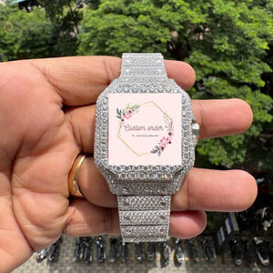 Montre automatique pour homme style hip-hop, en acier inoxydable, sertie de moissanite VVS, mouvement mécanique, cadran carré, analogique. - Product Image 1