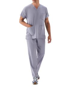 Unisex V-Neck Medical <b>Scrub</b> Set Short Sleeve Top & Pants Grey Polyester Twill Hospital <b>Uniform</b> - Product Image 6