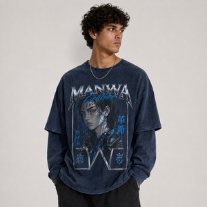 เสื้อยืดโอเวอร์ไซส์ผู้ชาย MANWA แขนสั้น พิมพ์ลายสไตล์สตรีท คอกลม ผ้าเจอร์ซีย์คอตตอน พร้อมลายพิมพ์รูปภาพแบบกำหนดเอง - Product Image 2