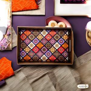 Plateau rectangulaire en bois de noyer et mangue de qualité supérieure, imprimé, pour la décoration de la maison et l'organisation des ustensiles de cuisine, idéal comme cadeau - Product Image 5