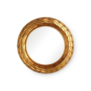 Miroir mural rond en métal doré de luxe, feuille de laurier, design Art Déco d'inspiration vintage, accent décoratif pour la maison, pour le salon, en solde - Product Image 1