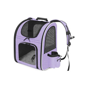 Purple Mesh Pet <b>Backpack</b> Carrier With Zipper Closure Breathable Design For <b>Cats</b> - Product Image 1