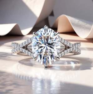 Anillo de Lujo con Moissanita Blanca de Corte Ovalado en Plata 925 Chapada en Oro para Boda, Compromiso, Aniversario, Clásico, Solitario, Promesa - Product Image 1