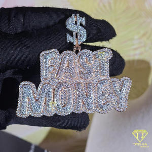 จี้รูปแร็ปเปอร์ "Fast Money" สร้อยคอฮิปฮอปประดับเพชรโมอิสซาไนต์ พร้อมโซ่แบบสั่งทำ - Product Image 5