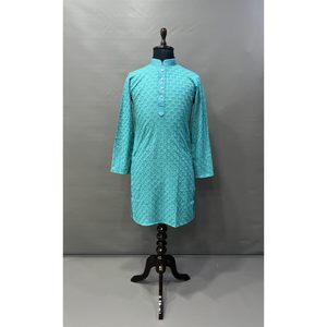 FANCY RAYON BORDADO SECUENCIA TRABAJO HOMBRE KURTA PIJAMA SKY - Product Image 1