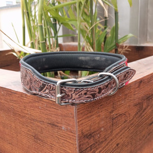 100% Natural <b>Hair</b> on Metallic Cowhide Branded Dog Collar Hand Tooled Western <b>Padded</b> Collar Engraved Genuine Leather Pet Collar - Product Image 3