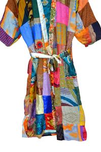 Nouvel arrivage de Robe patchwork en soie Peignoir patchwork Kimono Robe de chambre Saree Sari Robe pour femmes - Product Image 5