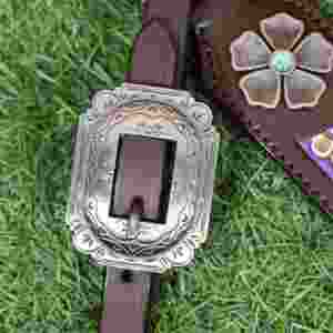 Conjunto de cabezada y pechera de cuero estilo western: Concho floral, diseño de cuero crudo entrecruzado - Product Image 6