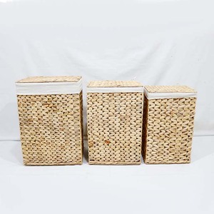 Hot Sales Handwoven Eco-Friendly Water Hyacinth <b>Rectangular</b> Trunk Set 3 Pcs Nesting <b>Storage</b> <b>Baskets</b> Fabric Liner - Product Image 2