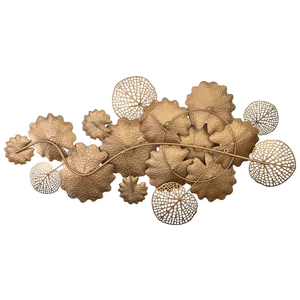 Sculpture murale florale texturée en métal bleu doré, motif botanique ajouré, décoration pour intérieur moderne - Product Image 6