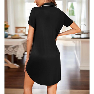 New Womens Nightgown Sleep Shirt Dress Satin Short Sleeve Breathable Letter Graphic <b>Spaghetti</b> <b>Strap</b> Sleepwear with Pocket - Product Image 4