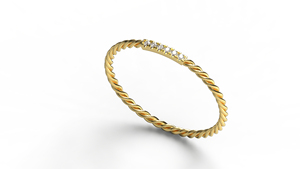 Luxury 18K Gold Plated Twisted Rope Diamond Ring Minimalist Six Stone <b>Bar</b> Eternity Ring Delicate Braided Band Jewelry For Women - Product Image 2