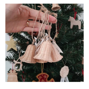 Cloche de Noël en rotin naturel, décoration suspendue tissée à la main pour la décoration de la maison pendant les fêtes - Product Image 5