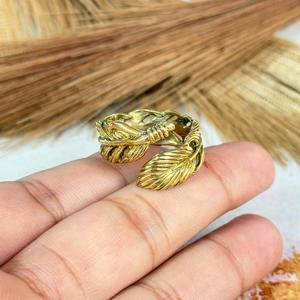 Feather <b>Ring</b> <b>Boho</b> Brass <b>Rings</b> For Women Antique Brass Finish Tribal Leaf Jewelry Wholesale - Product Image 3