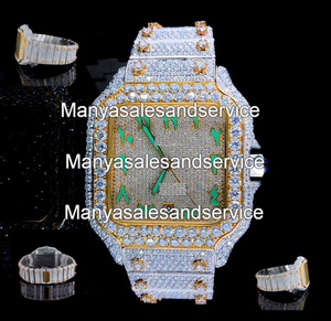 Montre-bracelet de luxe pour homme à mouvement quartz, design squelette, plaqué or rose, sertie de diamants Moissanite, en acier inoxydable - Product Image 1