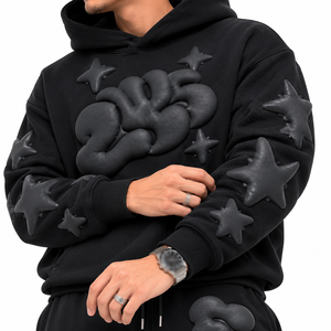 OEM Survêtement pour homme en coton épais, avec sweats à capuche à impression en relief et pantalons de jogging, coupe oversize, style streetwear, automne hiver, fabricant - Product Image 5