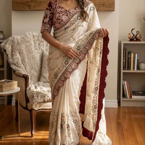 Sari en soie Rangoli de créateur exclusif, avec chemisier traditionnel élégant, séchage rapide, pour la plage, mariages, tenue indienne modeste, soirée, pour femme - Product Image 1