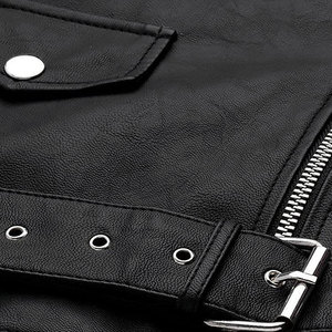 Chaqueta de motociclista negra para mujer, de piel sintética, con cinturón, cuello vuelto, cremallera, chaqueta de cuero a la moda para mujer - Product Image 6